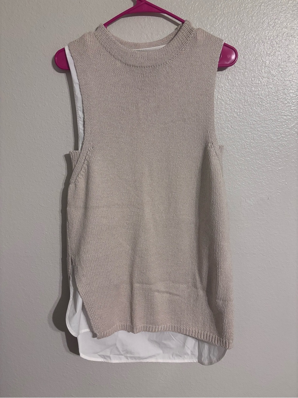Brochu Walker Beige Knit Tank with Layered White Dress Shirt